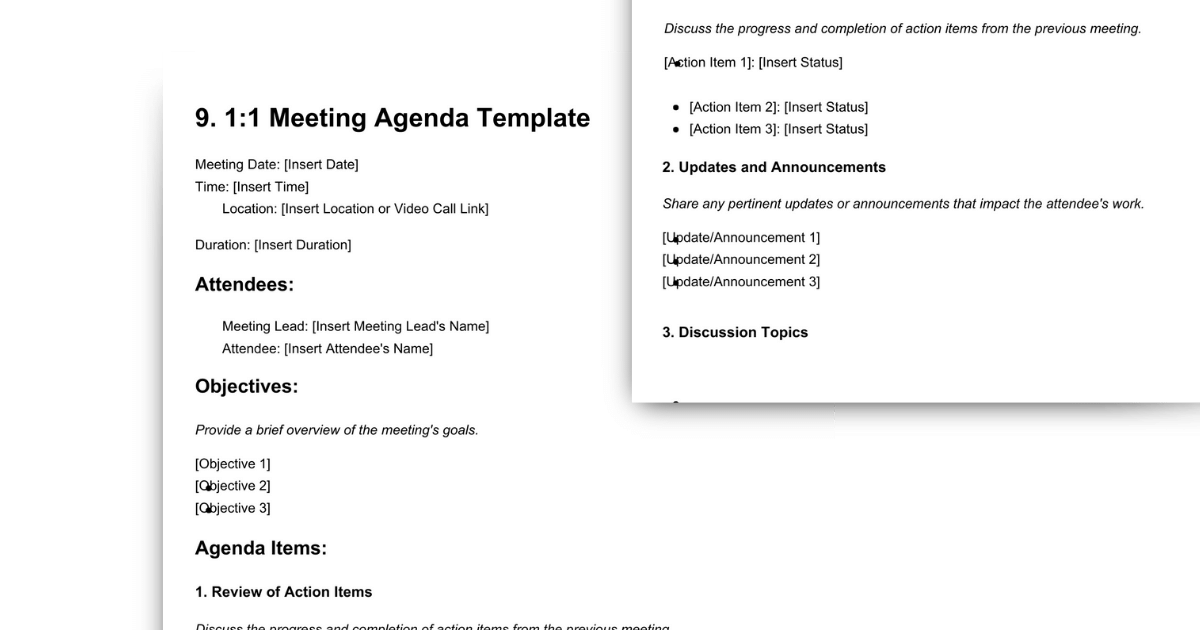 1:1 meeting agenda template overview