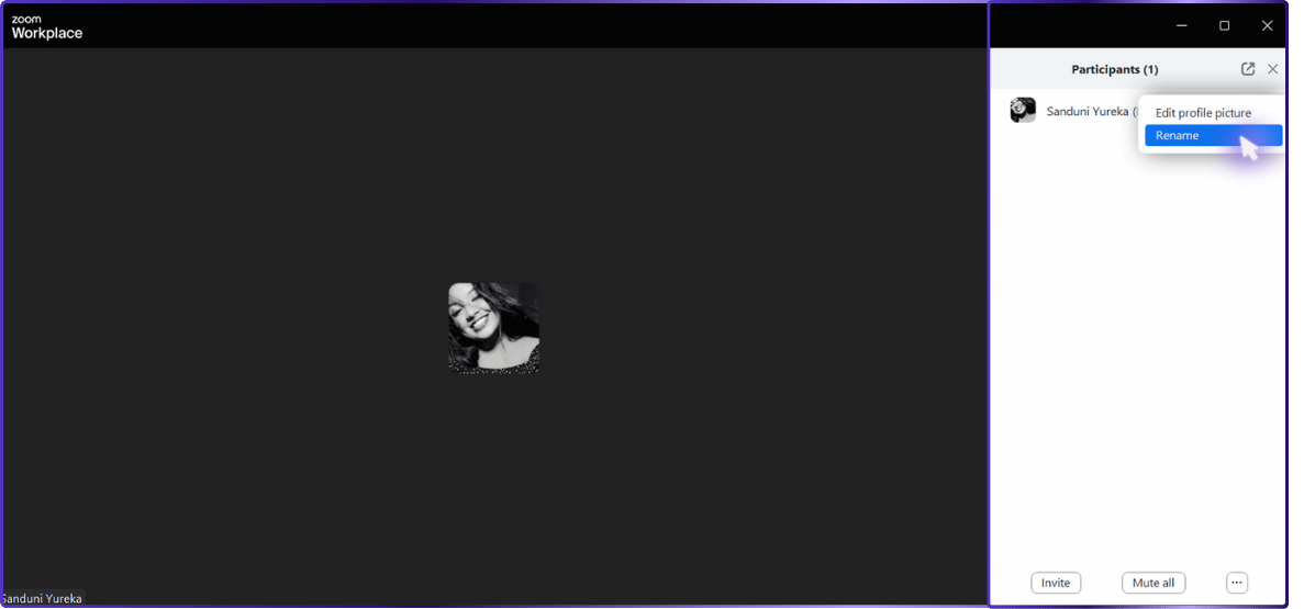 A Menu Will Drop Down - Click on Rename | how to change name on zoom