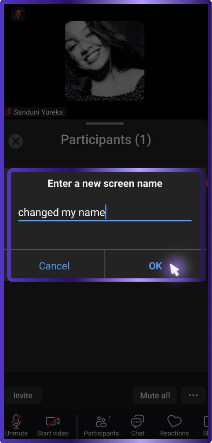 A Pop-up Box Will Appear. Enter Your New Zoom Display Name. | how to change name on zoom
