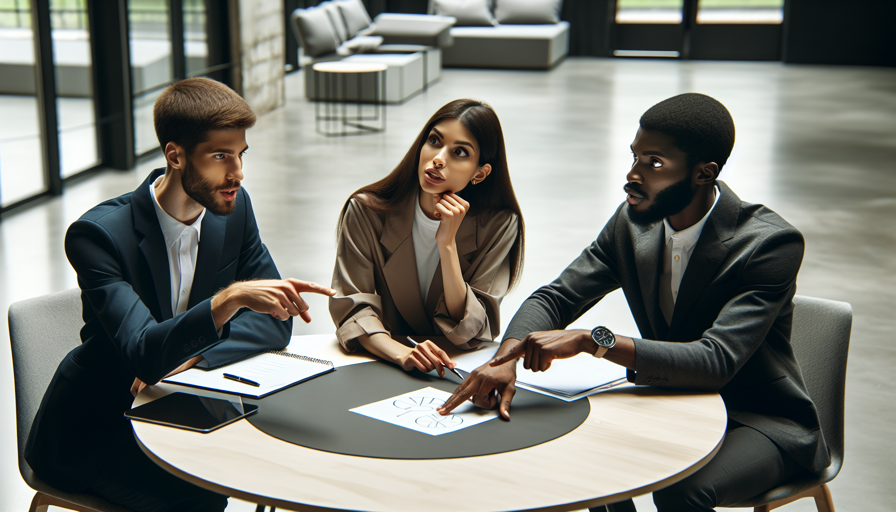 A diverse project team having a discussion around a decision log template