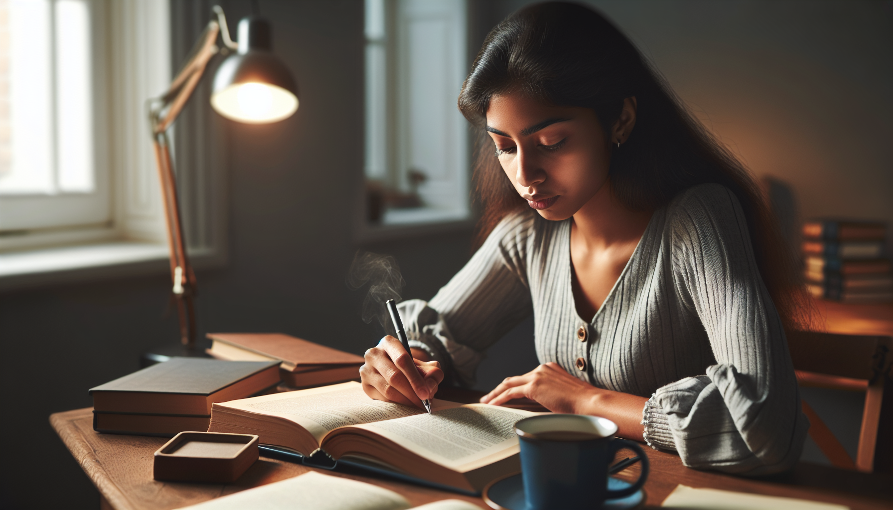 A person taking notes while reading using sq3r method