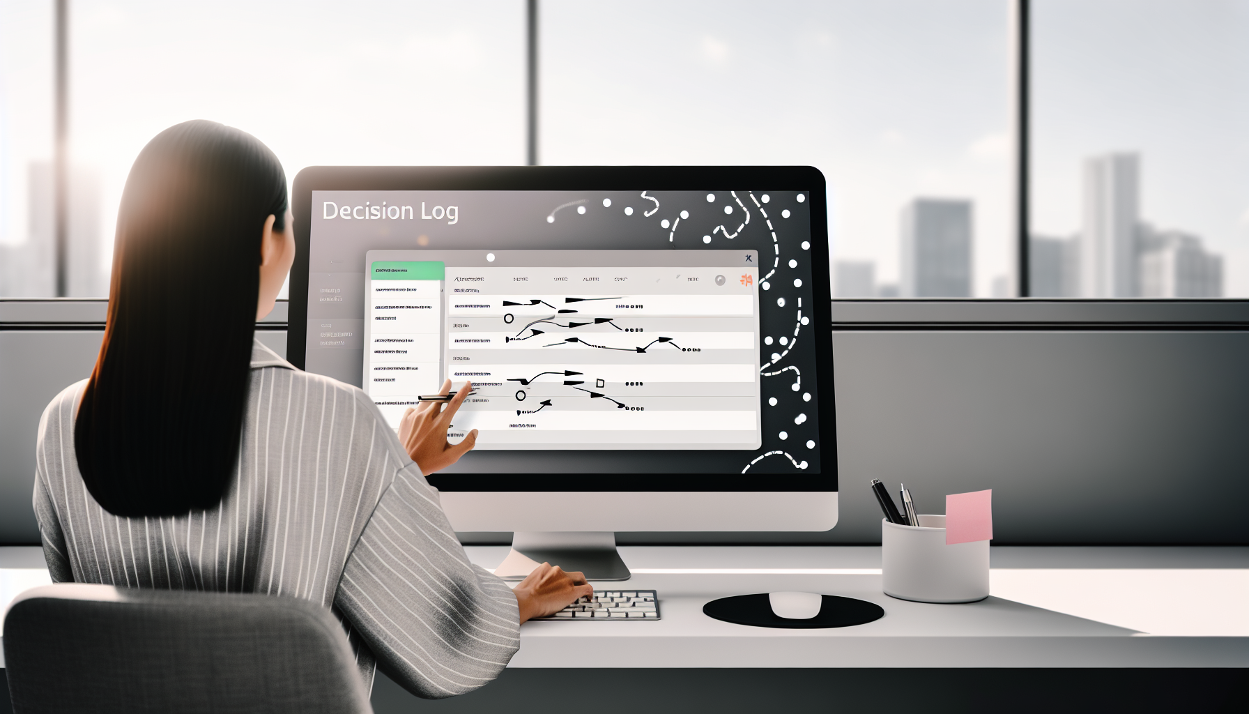 A person updating a digital decision log using project management software