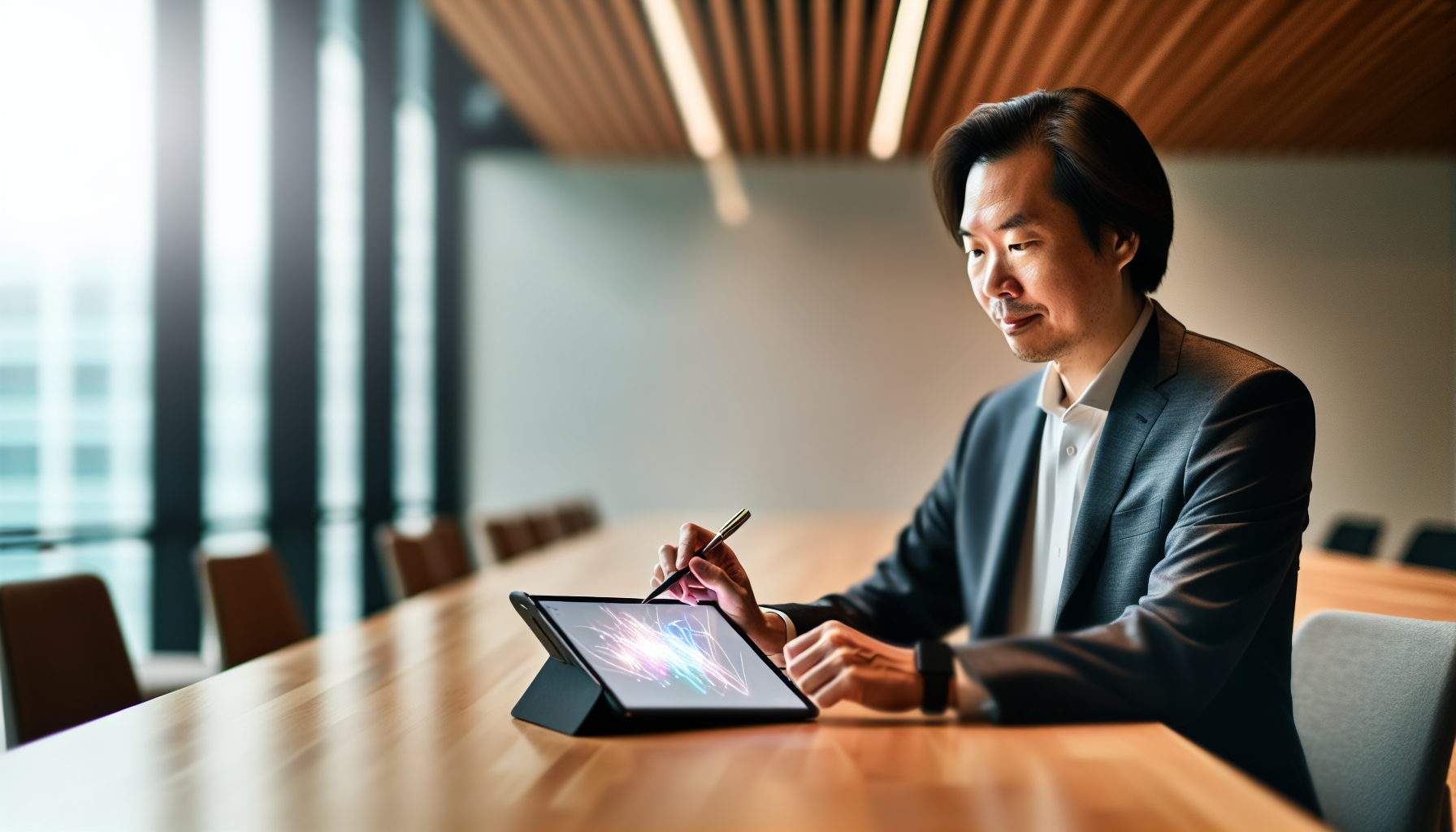 A person using AI meeting notes and automated action items tools on a digital tablet