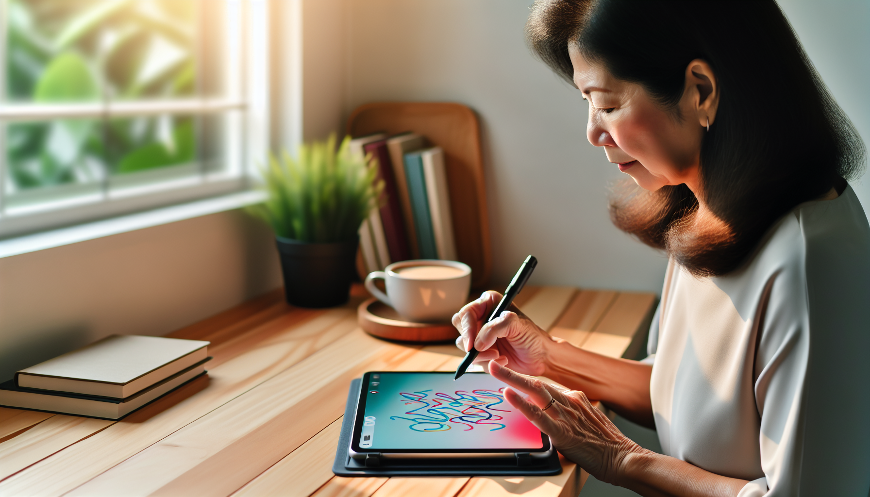 A person using a digital note taking tool on a tablet