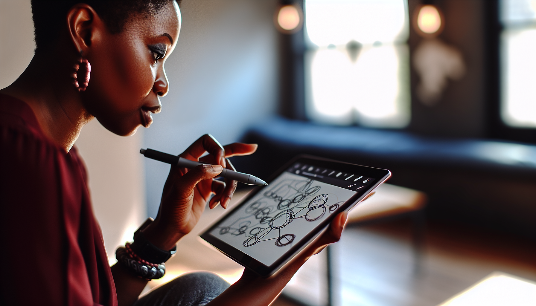 A person using a digital pen to sketch diagrams for creative note taking