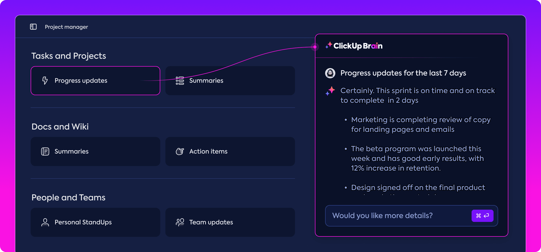 Automate project summaries and updates | ai productivity tools