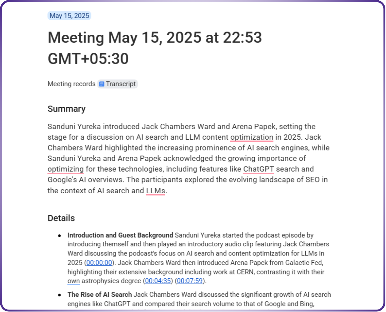 Automatic Meeting Summarisation | take notes for me google review