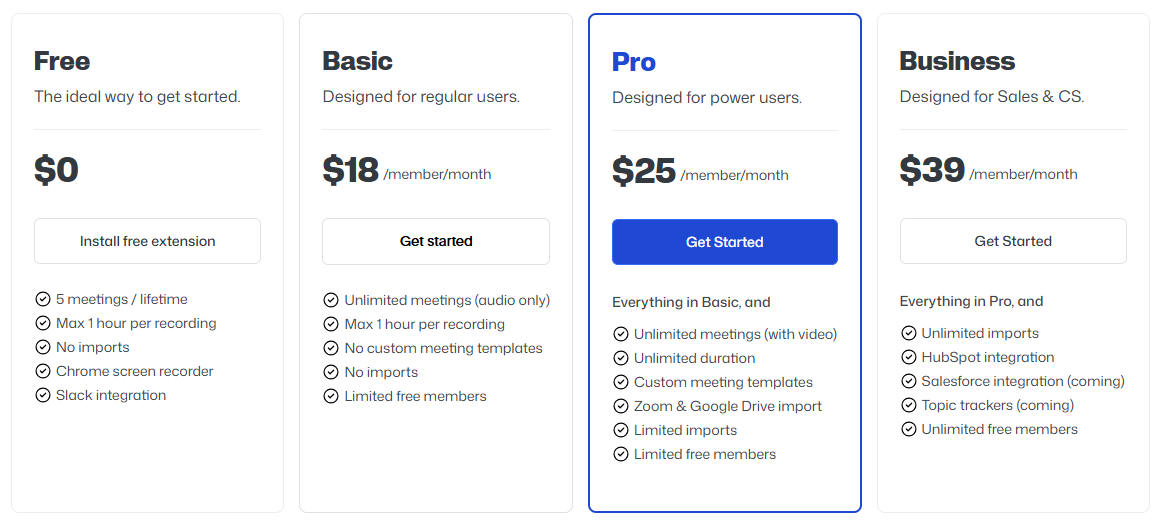 Bluedot Pricing | granola vs bluedot vs jamie