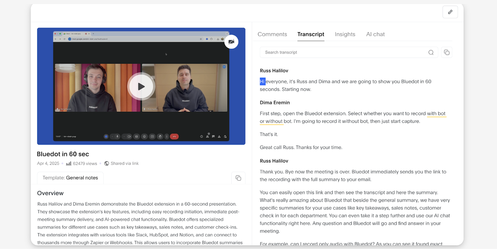 Bluedot | bot-free fireflies AI alternatives