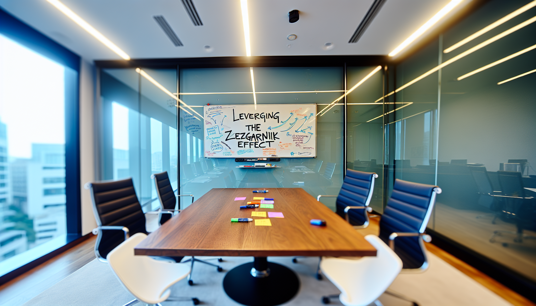 Blurred image of a marketing campaign whiteboard with the title 'Leveraging the Zeigarnik Effect'