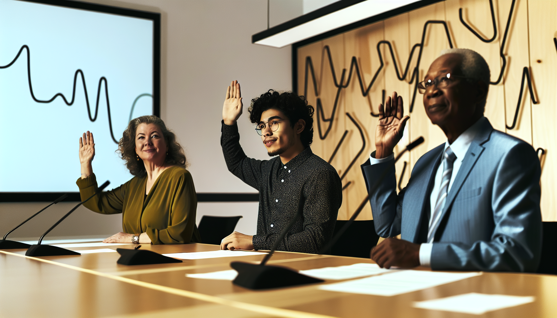 Board members voting during a regular board meeting
