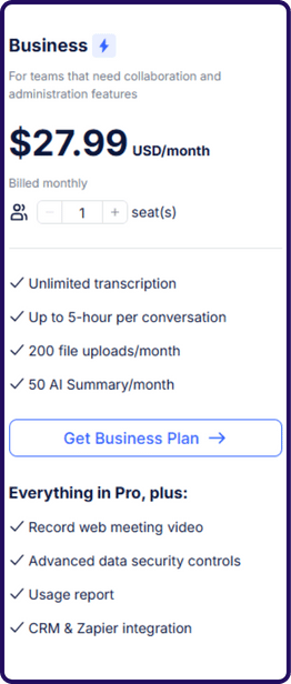 Business Plan | Notta Pricing Plan