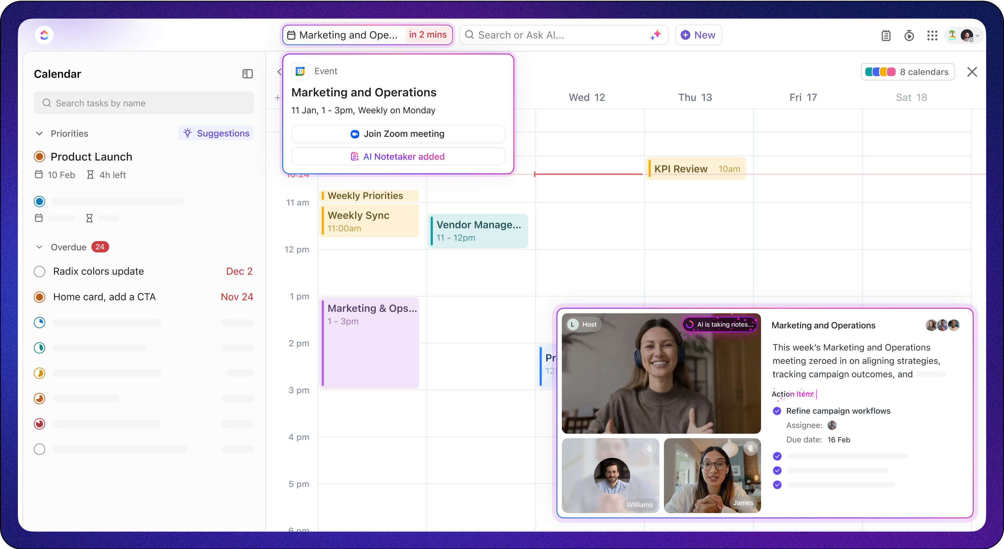 ClickUp AI notetaker in calendar | Meeting minutes software