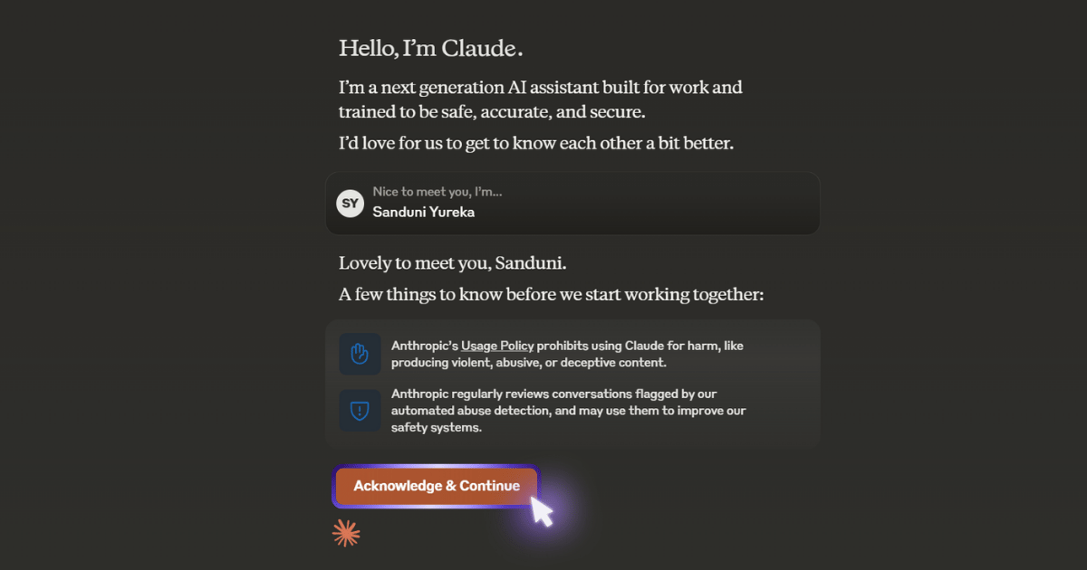 Click acknowledge and continue | how to use claude