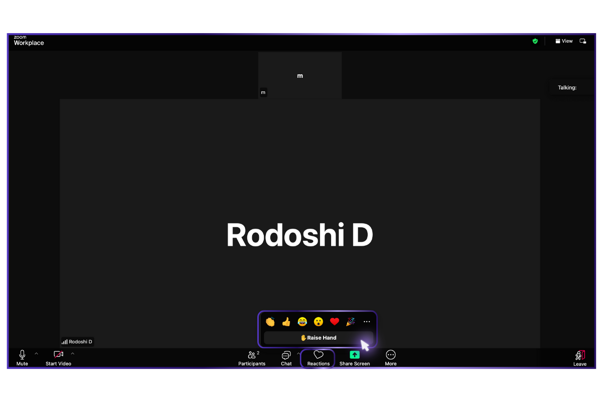 Click on the 'Reactions' button in your Zoom meeting controls
