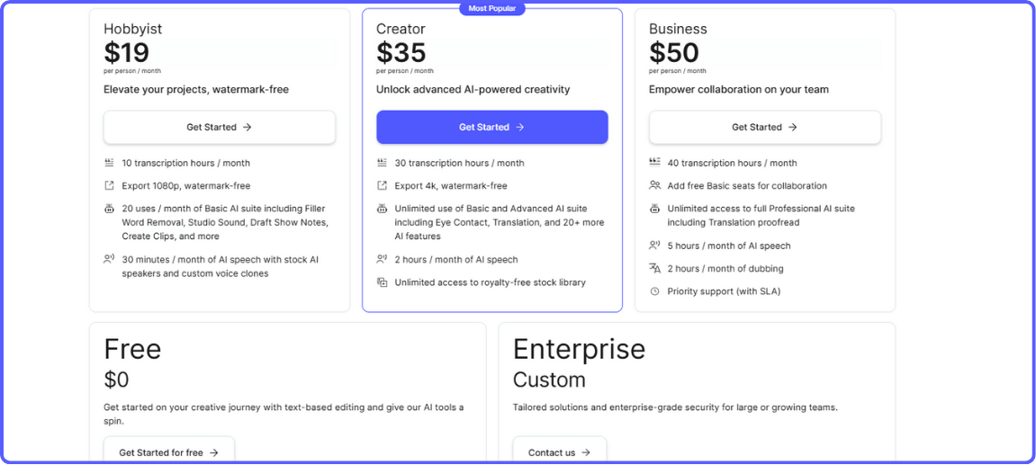 Descript AI Pricing Plan | Otter ai Vs Descript Vs Jamie