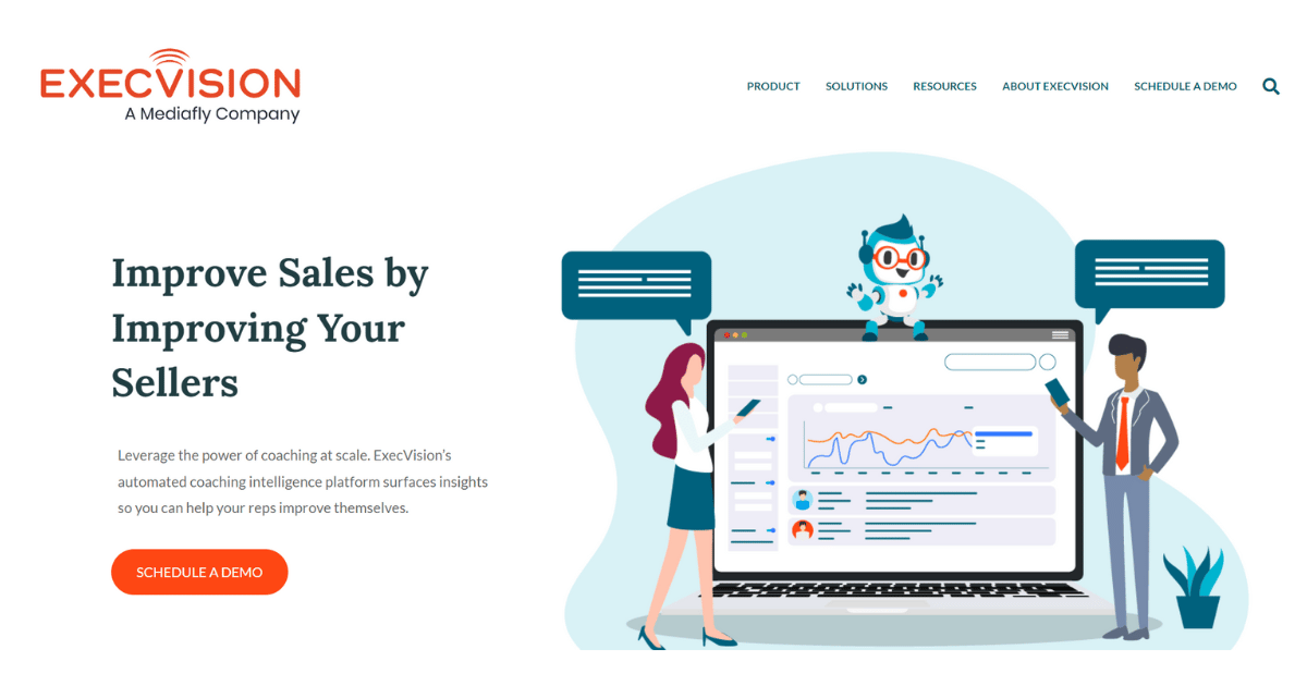 ExecVision homepage showcasing tools for improving sales through coaching and conversational intelligence