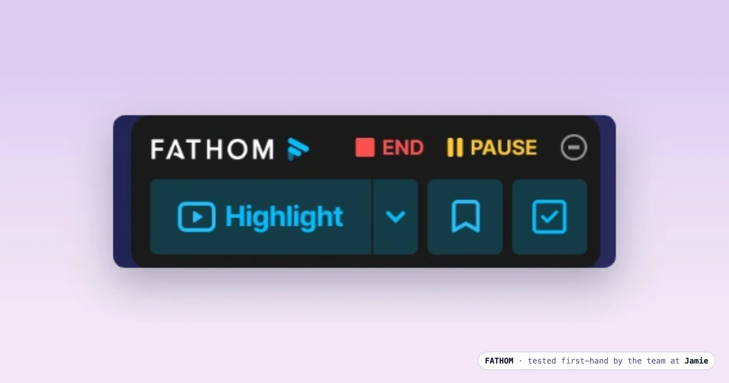 Fathom in-meeting panel with Highlight and Bookmark buttons during a live call