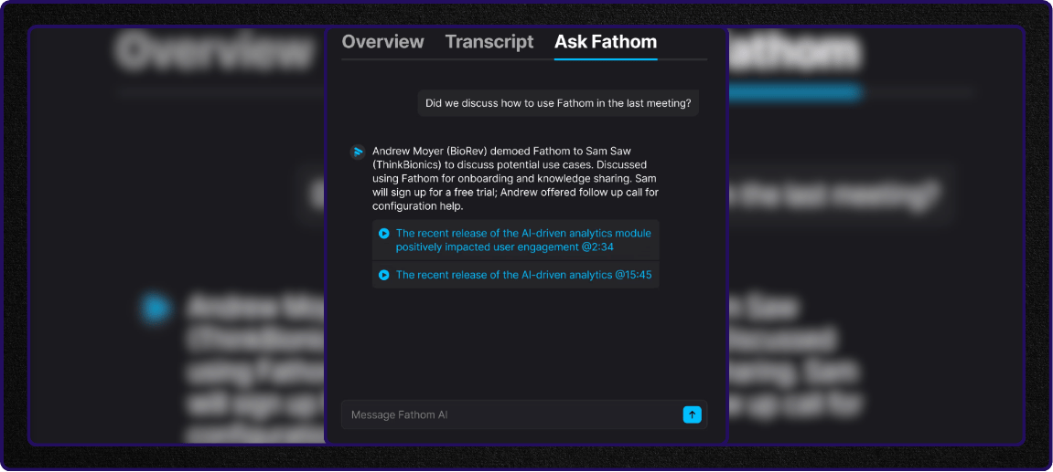 Fathom AI Assistant | Ask Fathom Feature | Fathom Vs Fireflies Vs Jamie