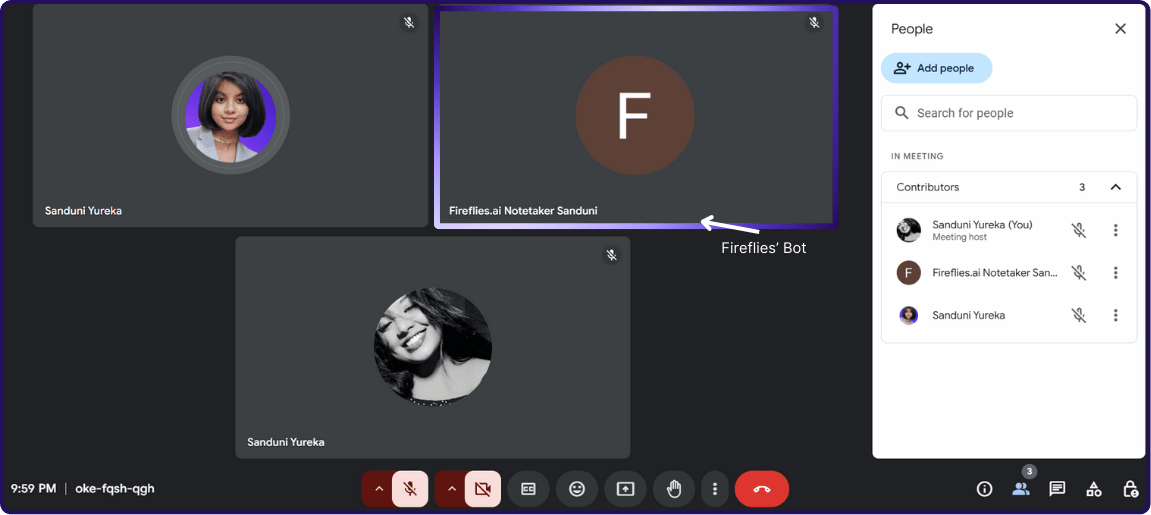 Fireflie ai's bot inside the meeting | fathom vs fireflies vs Jamie