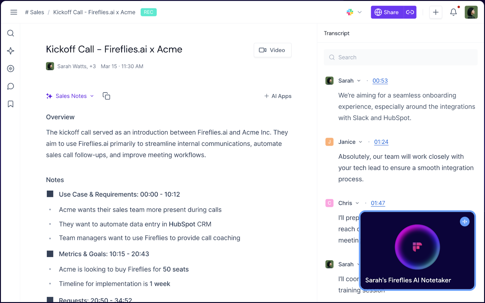Fireflies - AI meeting assistants for sales