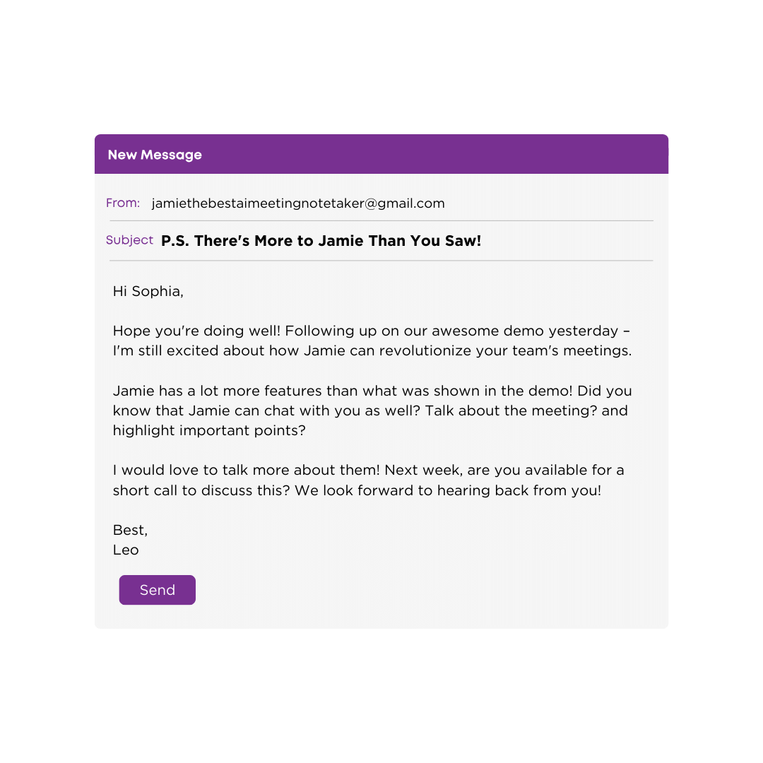 Follow up email after meeting - after product review