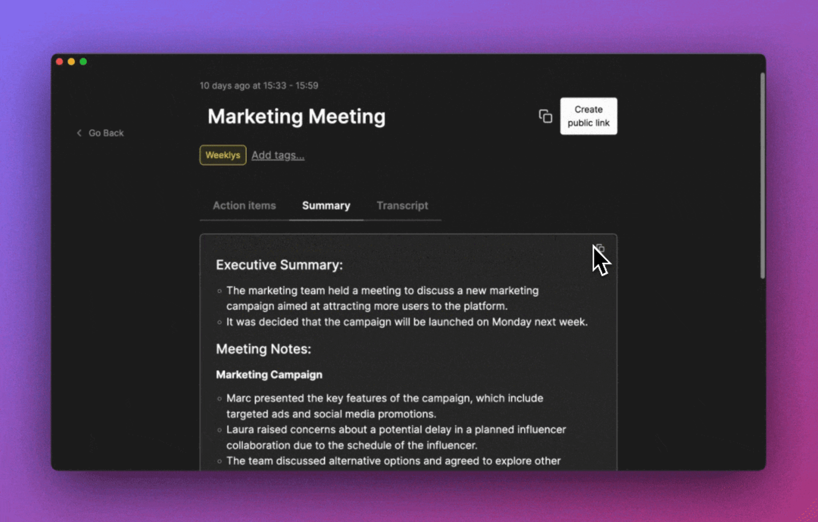 Generated meeting summary