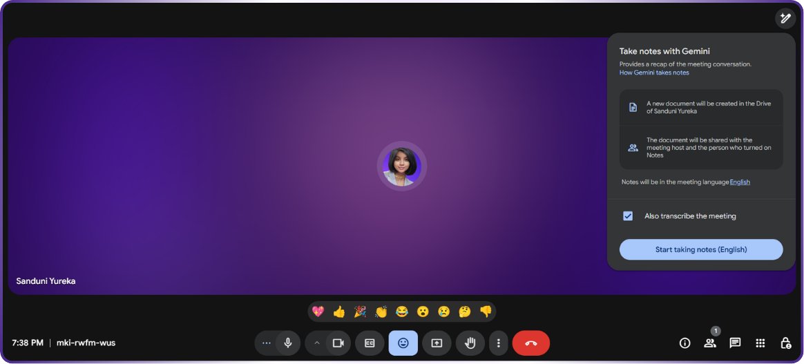 Google Meet "Take Notes for Me" Interface | take notes for me google review