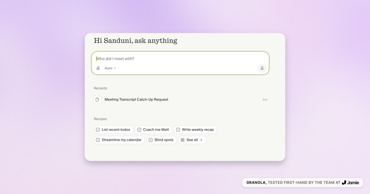 Granola AI Chat screen querying across past meeting notes