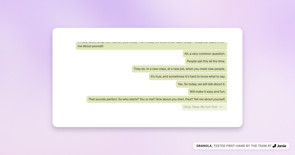 Granola Quick Note live transcript with all lines unlabelled, no speaker names