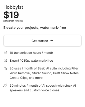 Hobbyist Plan | Descript Pricing