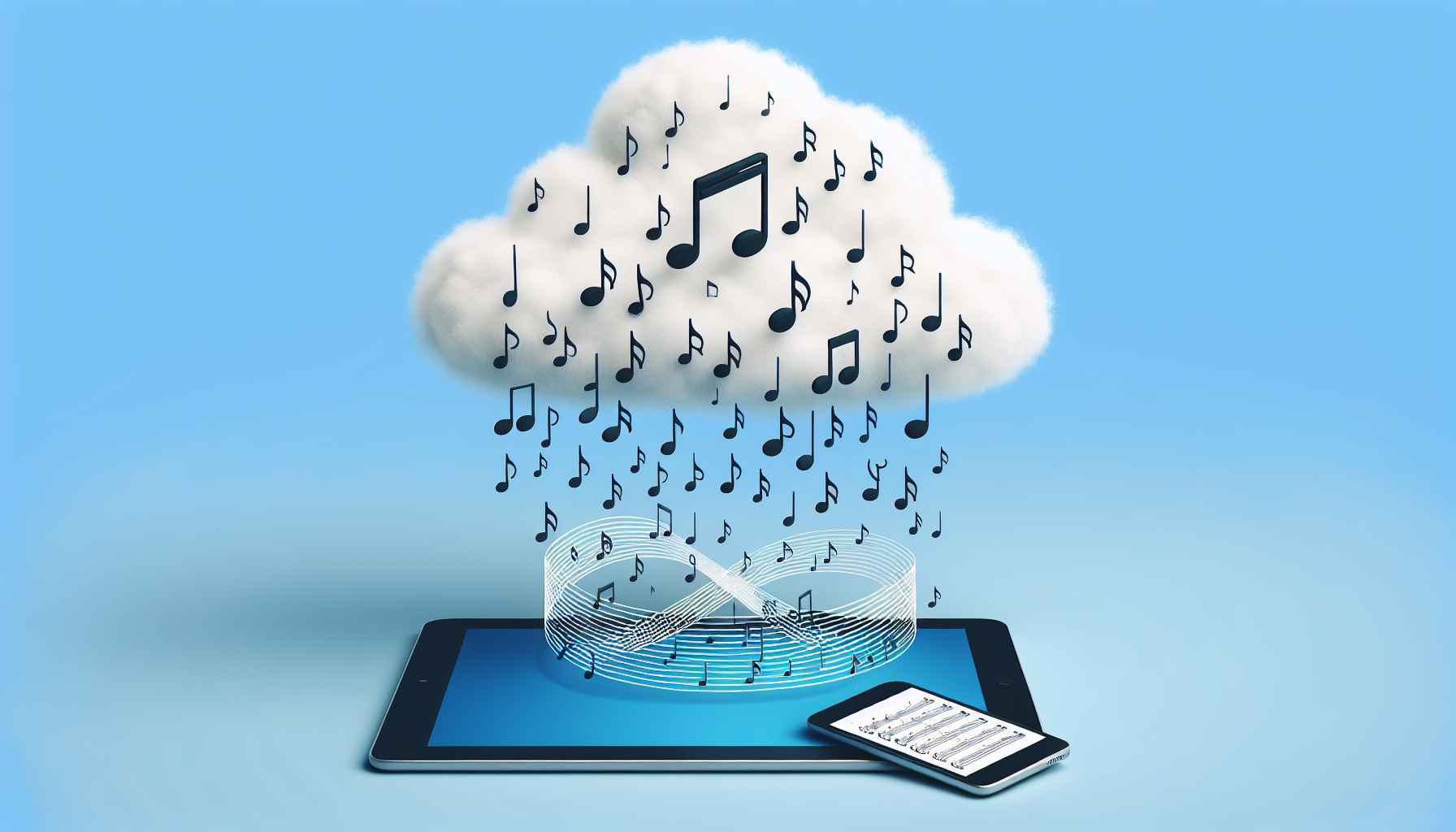 Illustration of a cloud with synchronized notes