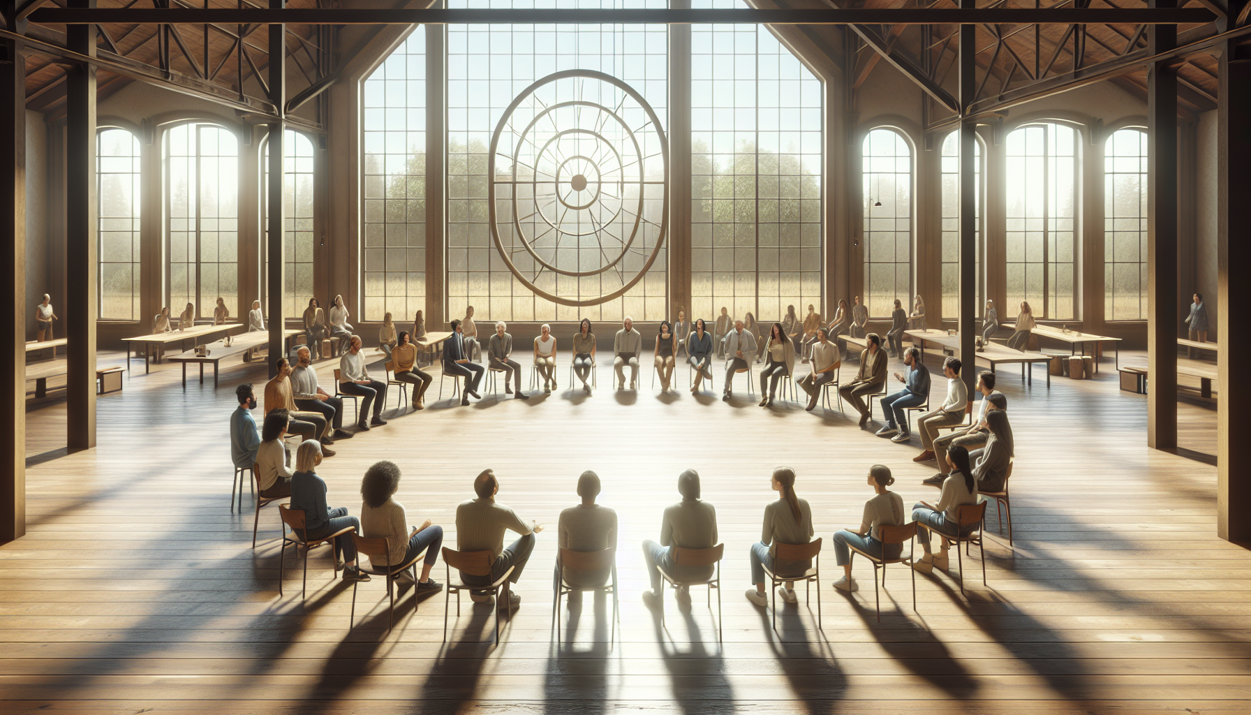 Illustration of a group of people in a fishbowl conversation