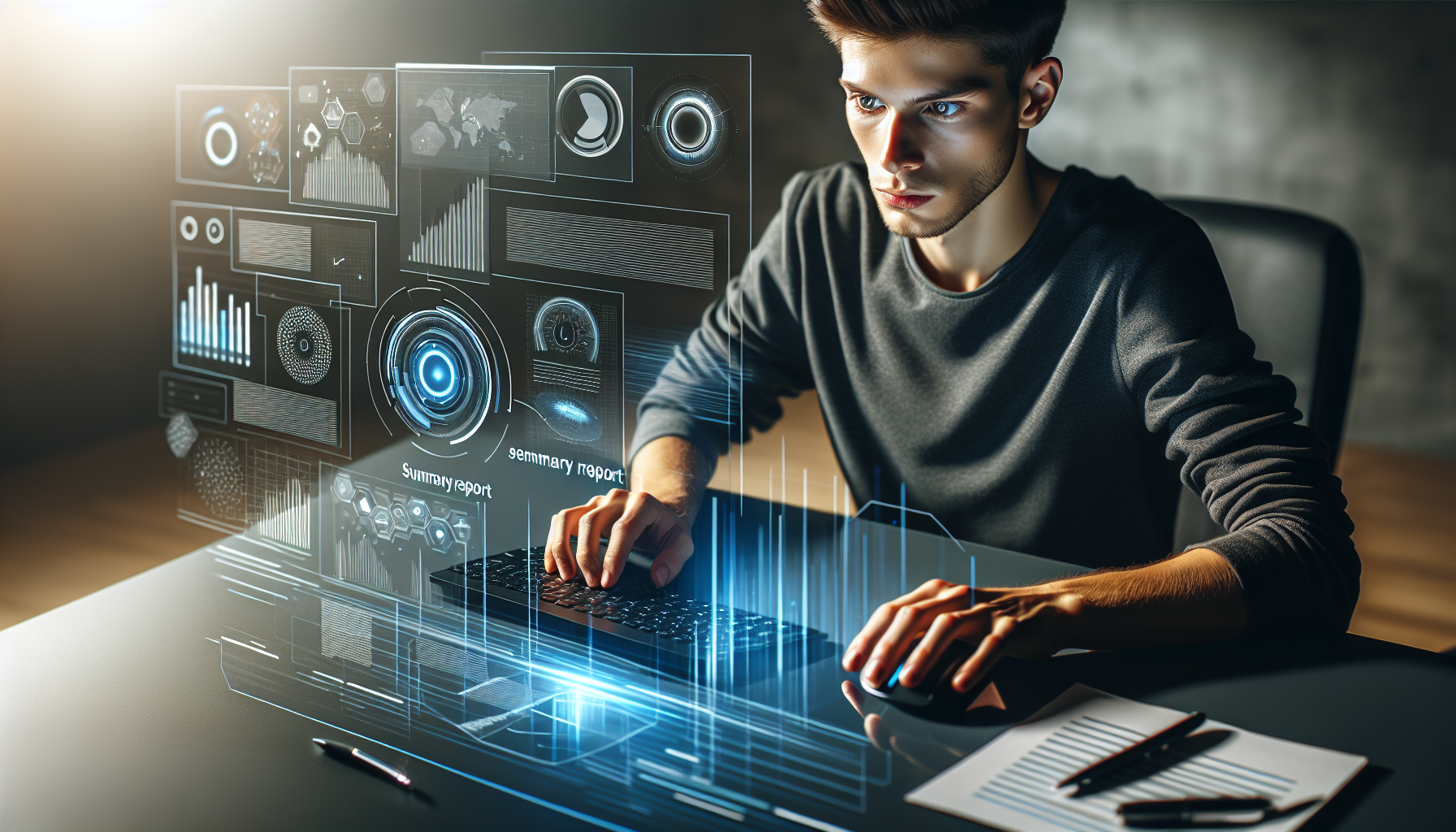 Illustration of a person crafting a summary report
