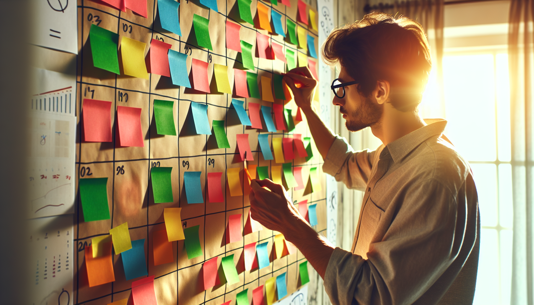 Illustration of a person planning and organizing tasks on a calendar