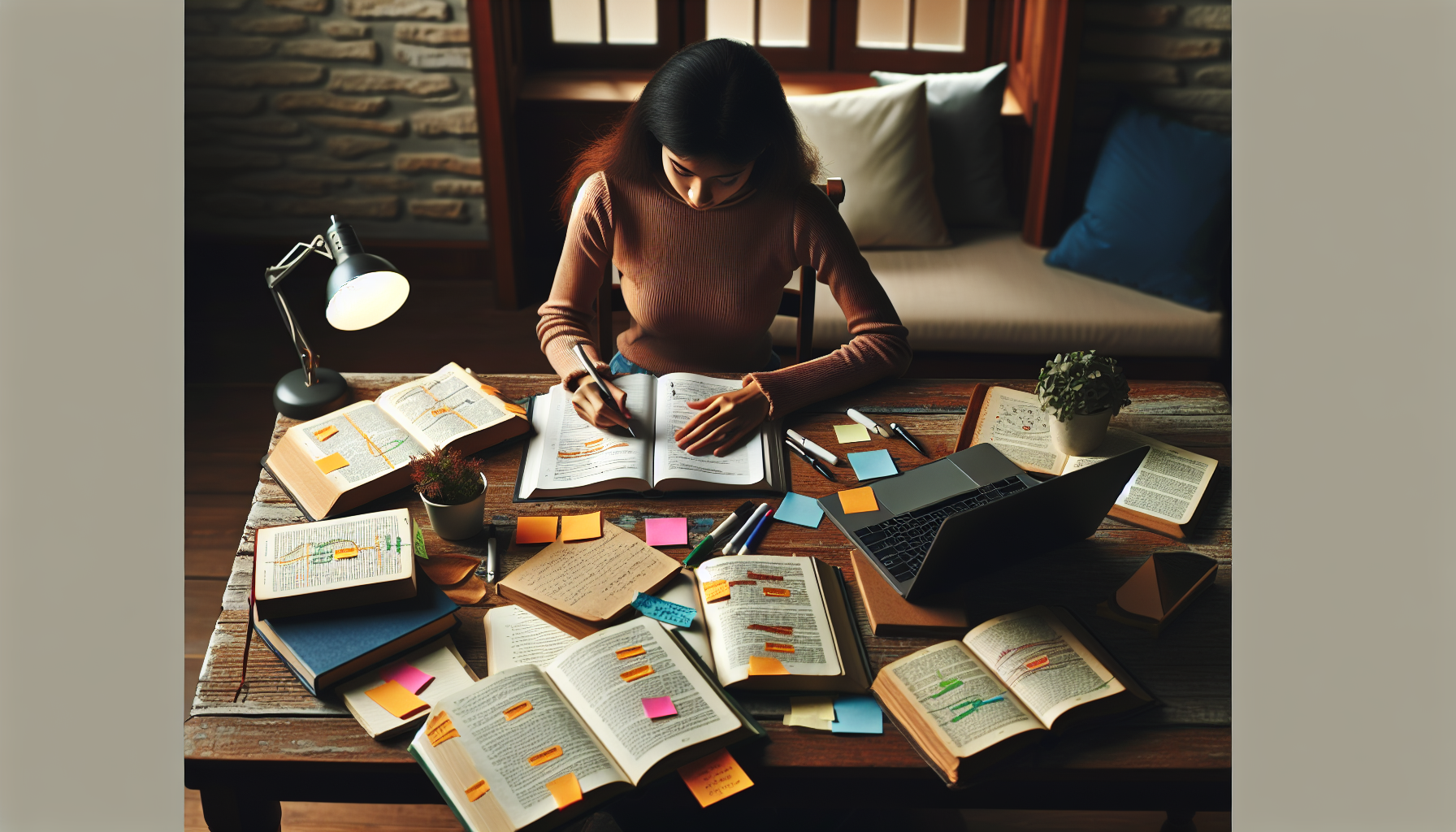 Illustration of a person studying with books and notes using PQRST