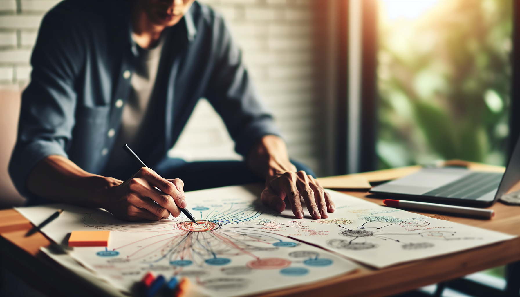 Illustration of a person using the flow note taking method