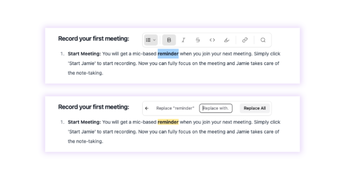 Instant Transcription with editing features by Jamie | Clickup AI note taker vs Jamie