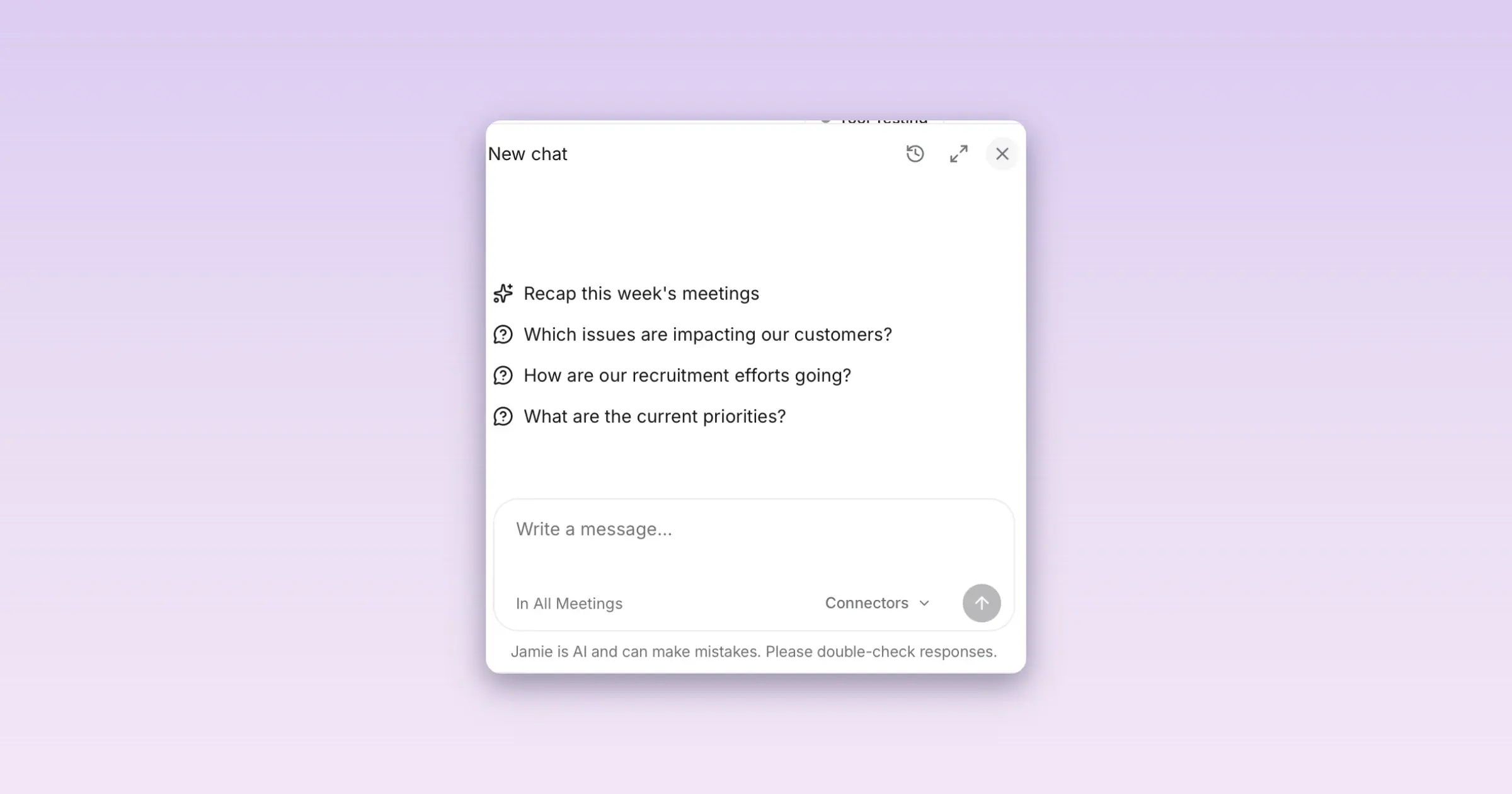 Jamie AI Chat scoped to all meetings to search the whole workspace