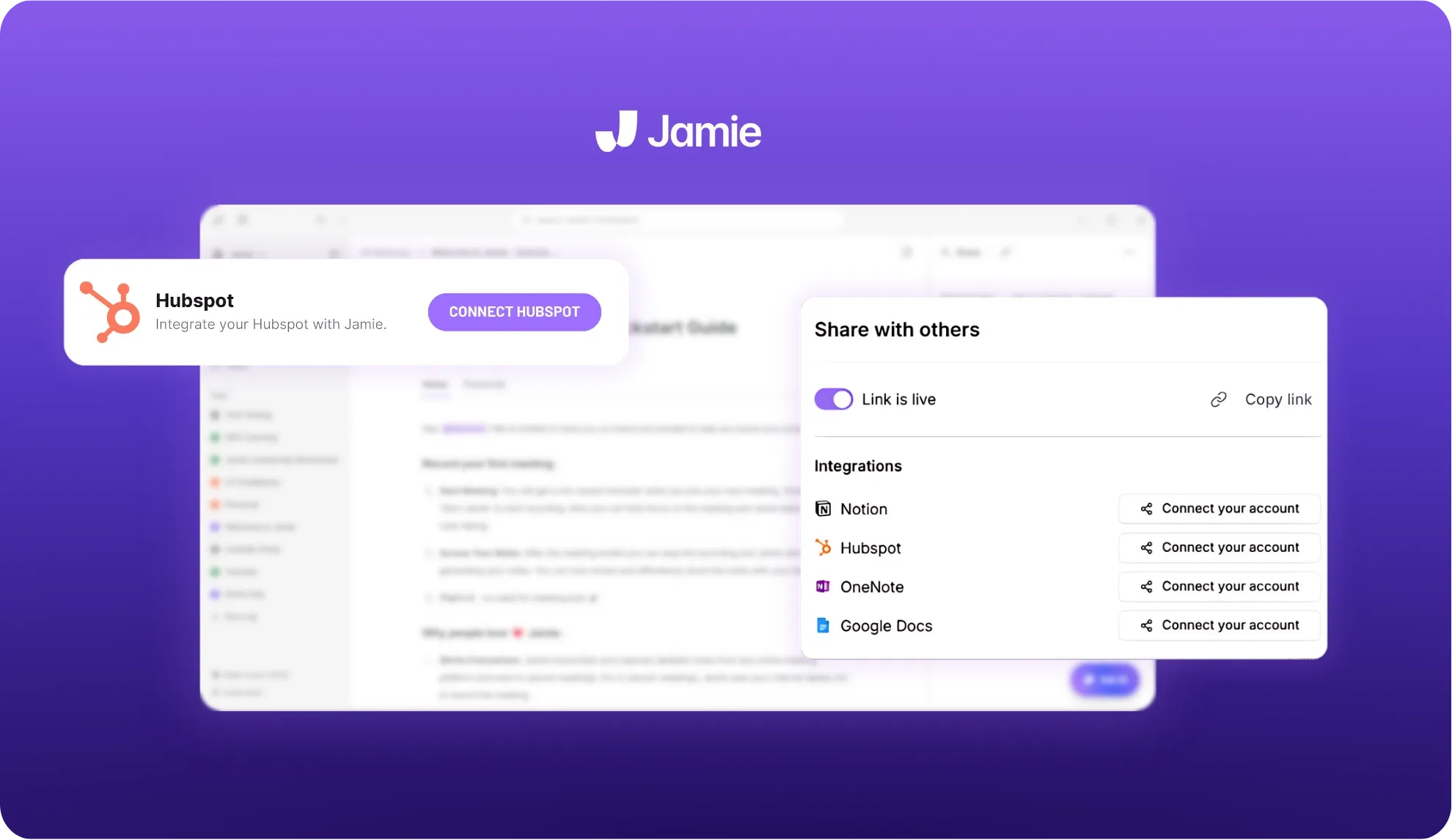 Jamie integrates with HubSpot, Notion, Google Docs and OneNote | transcription software for meetings