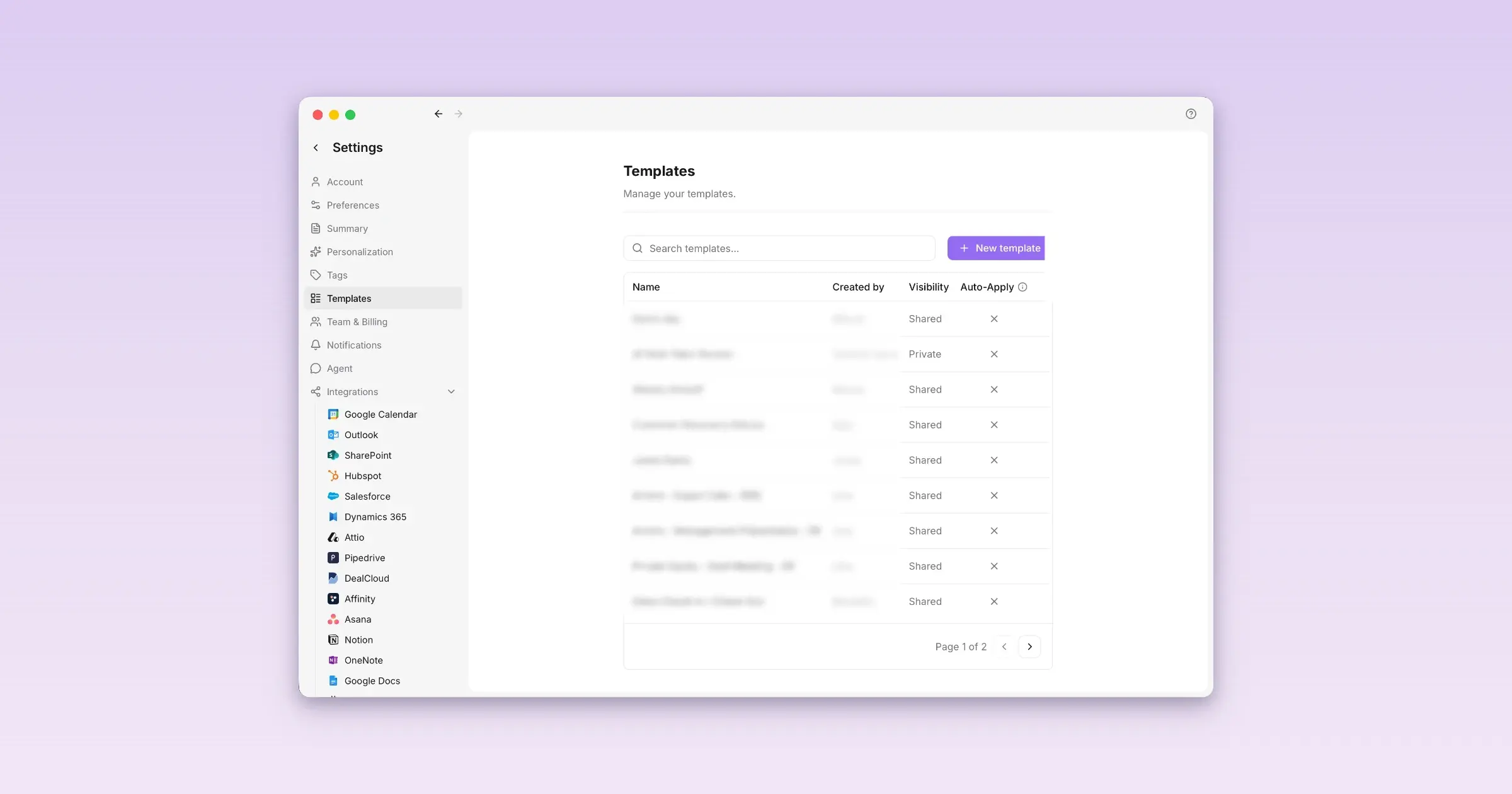 Jamie note-template library, names hidden, with visibility and auto-apply