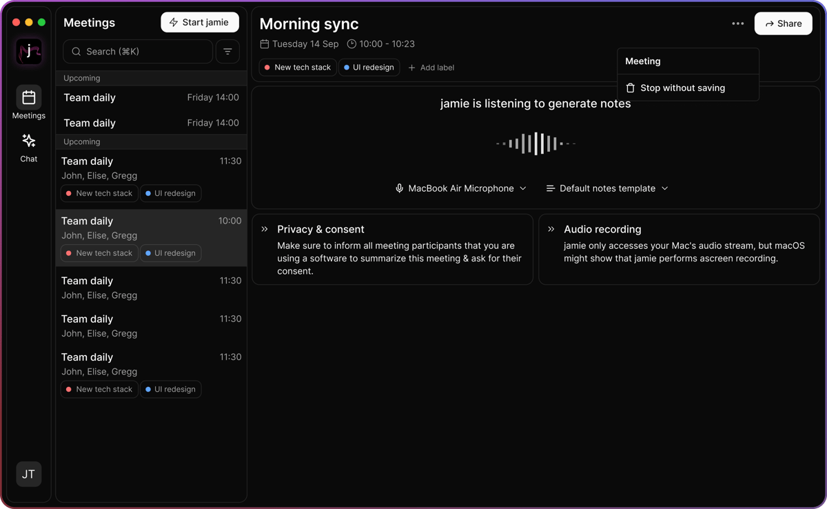 Jamie Demo - Jamie's Recording Window