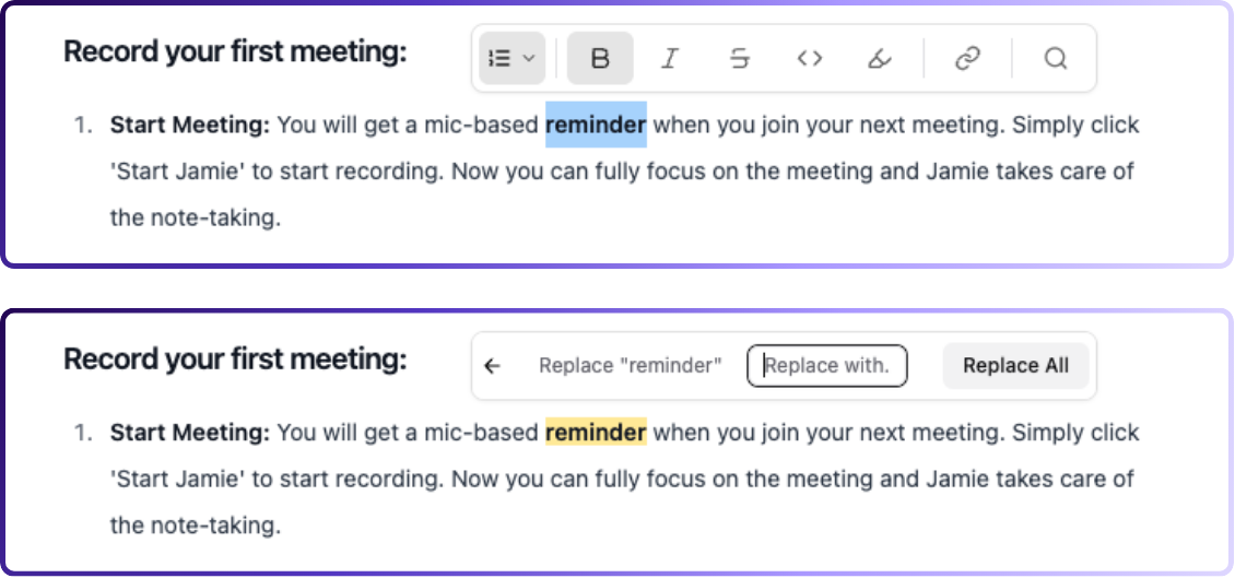 Jamie provides a full transcript of your meeting, giving you a word-for-word record of what was said alongside the summary | Granola vs Superpowered vs Krisp vs Jamie