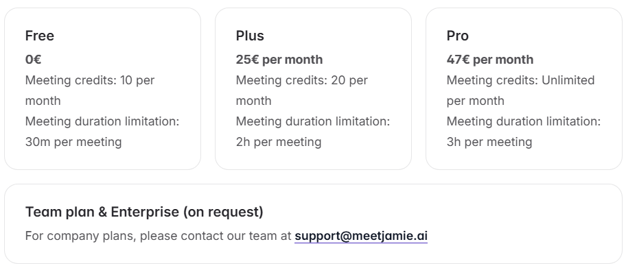 Jamie's pricing plan