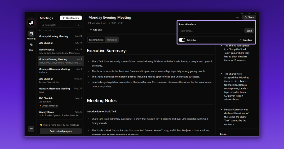 Jamie's sharing meeting notes feature | tactiq pricing article