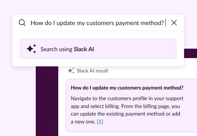 Keywords are typed into the Slack search bar and Slack AI helps to find the answer.| ai productivity tools