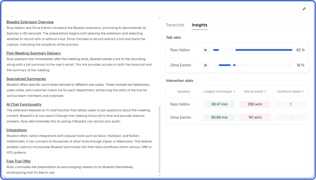 Meeting Customization & Analytics | Bluedot Review