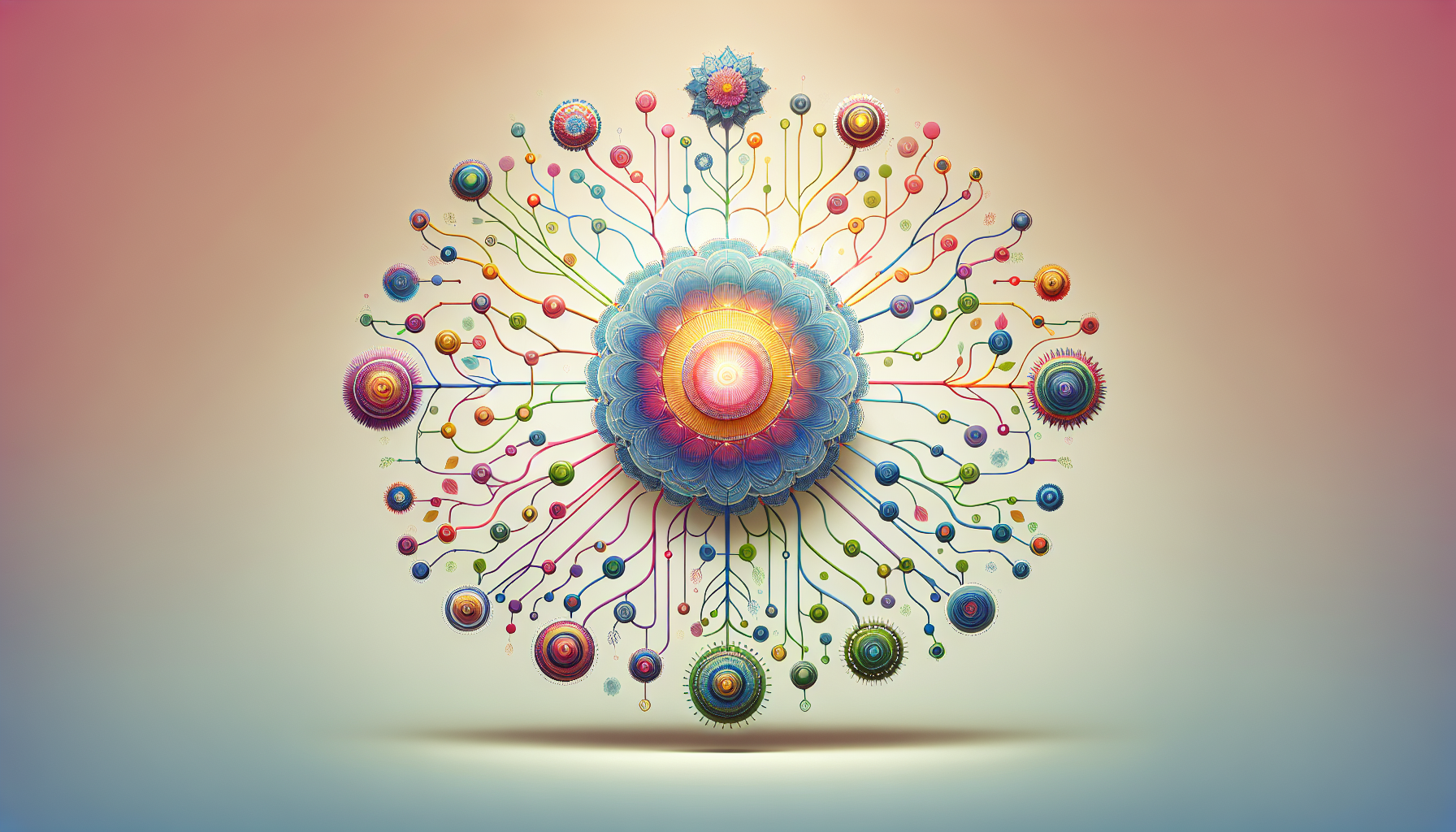 Mind map with colorful branches and central idea