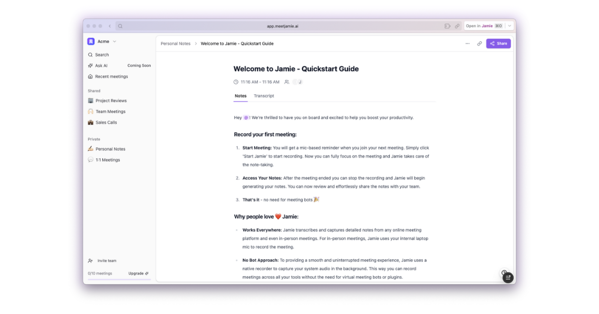 No Bots, No Interruptions, Non-Intrusive  | Jamie an AI meeting assistant for Zoom
