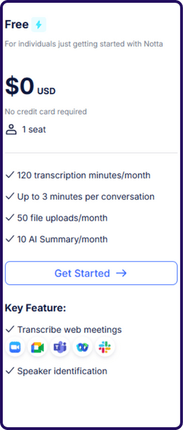 Notta AI Pricing | Free Plan
